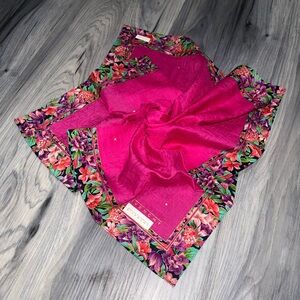 Vintage Givenchy Vibrant Pink Cotton Handkerchief w Floral Border